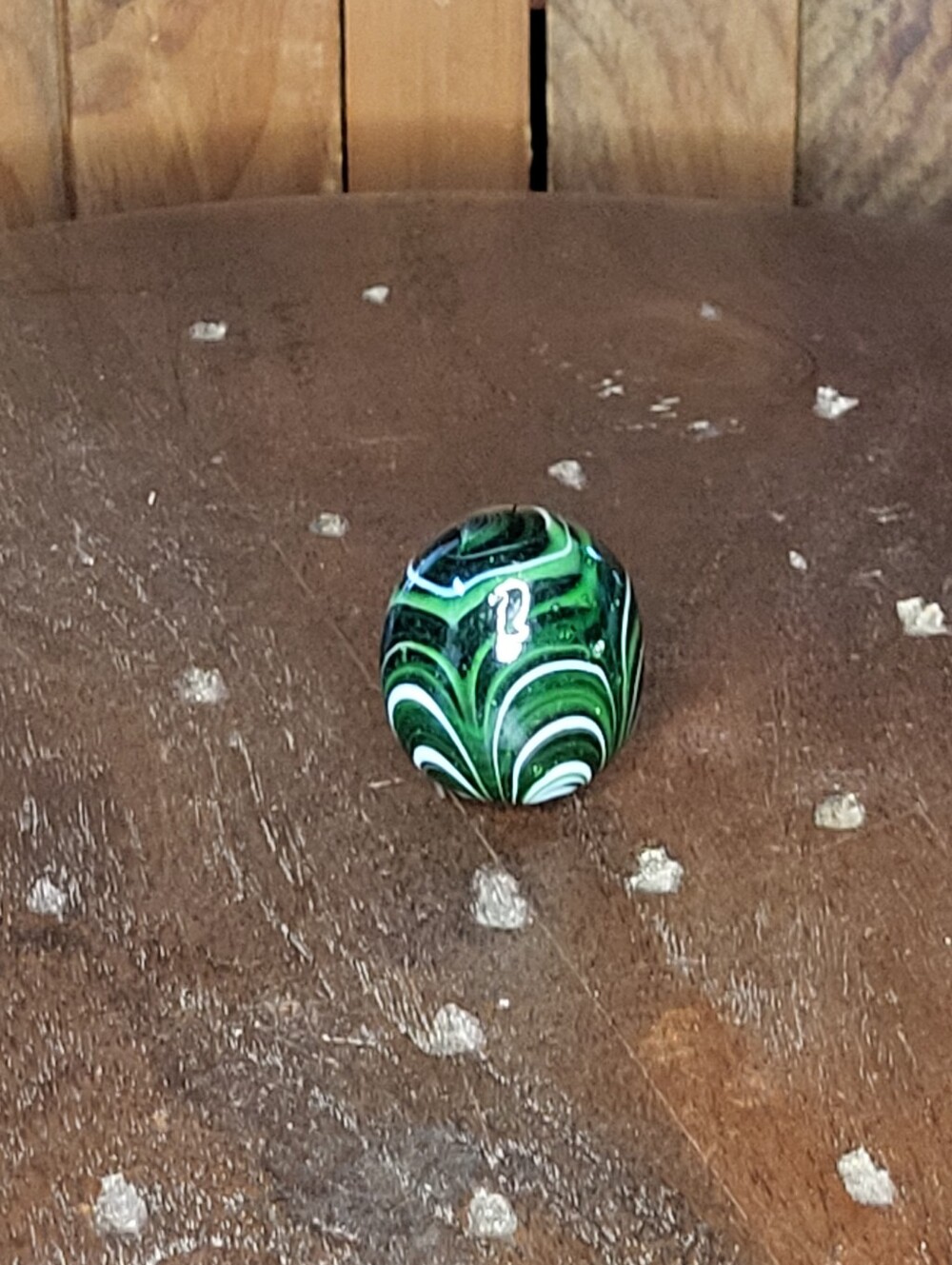 Handmade Green Swirl Glass Egg with White Accents - Picture 5 of 9